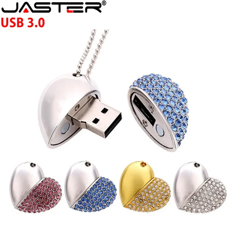 High Speed Metal Necklace USB 3.0 Flash Drive 4G 8G 16GB 32GB 64GB 128GB Heart Pen Drives Gifts  Memory Stick 100% Real Capacity