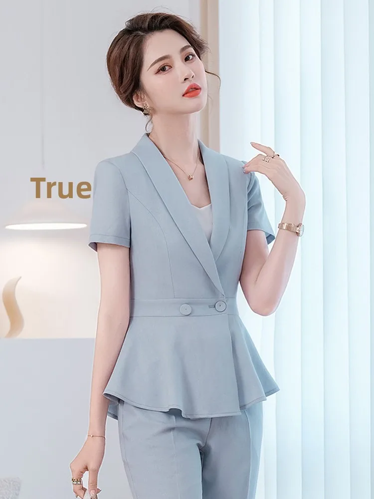 Summer Short Sleeve Suit Set Women's Thin Professional Beauty Salon Work Uniform Goddess Style Formal Jewelry Store Outfit