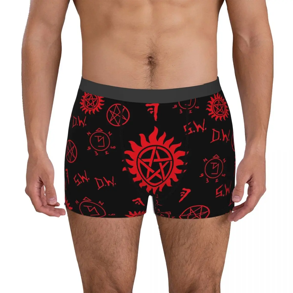 Symbols Black Red Supernatural Underpants Homme Panties Male Underwear Print Shorts Boxer Briefs