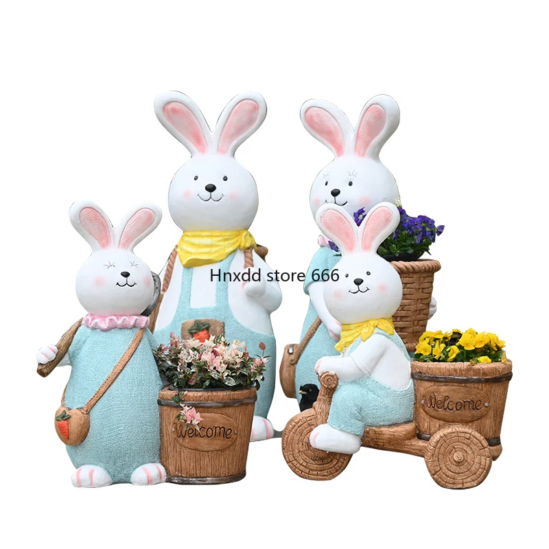 Outdoor animal flower pot rabbit ornament has a large floor.