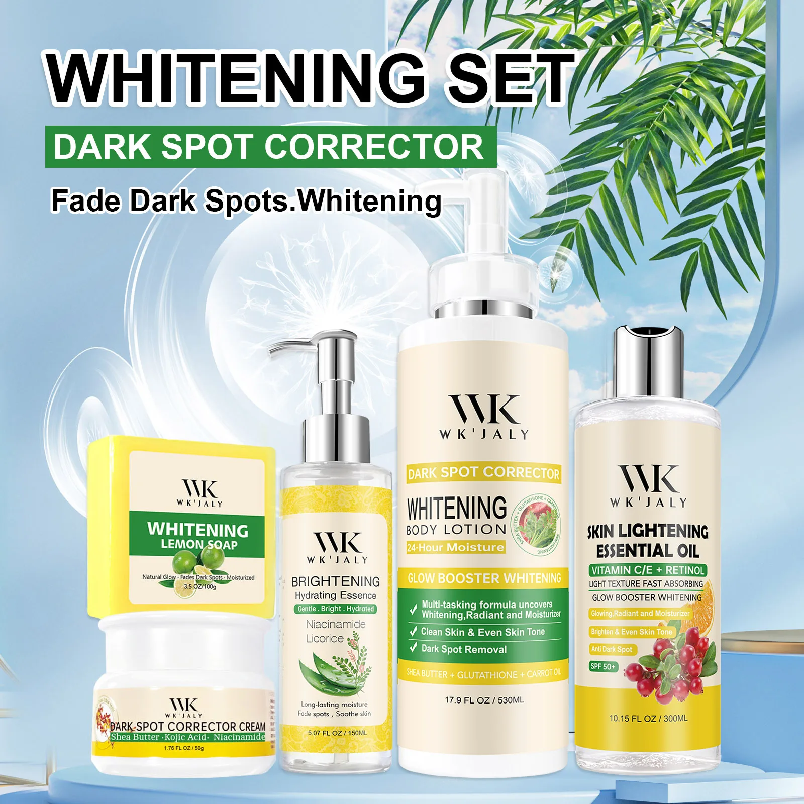 WK JALY Whitening Skin Care Set for All Skin Tone, Moisturizing Face and Body, Remove Acne, Dark Spots, Melanin, Freckles