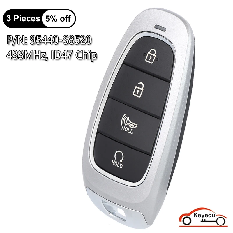 

KEYECU 4 Buttons 433MHz ID47 Chip for Hyundai Palisade 2023 2024 Auto Smart Remote Control Key Fob 95440-S8520 FCC# TQ8-FOB-4F26