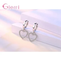 Simple Fashion 925 Sterling Silver Heart Dangel Earrings for Women Girl Popular Hollow Cubic Zircon Earrings Jewellry