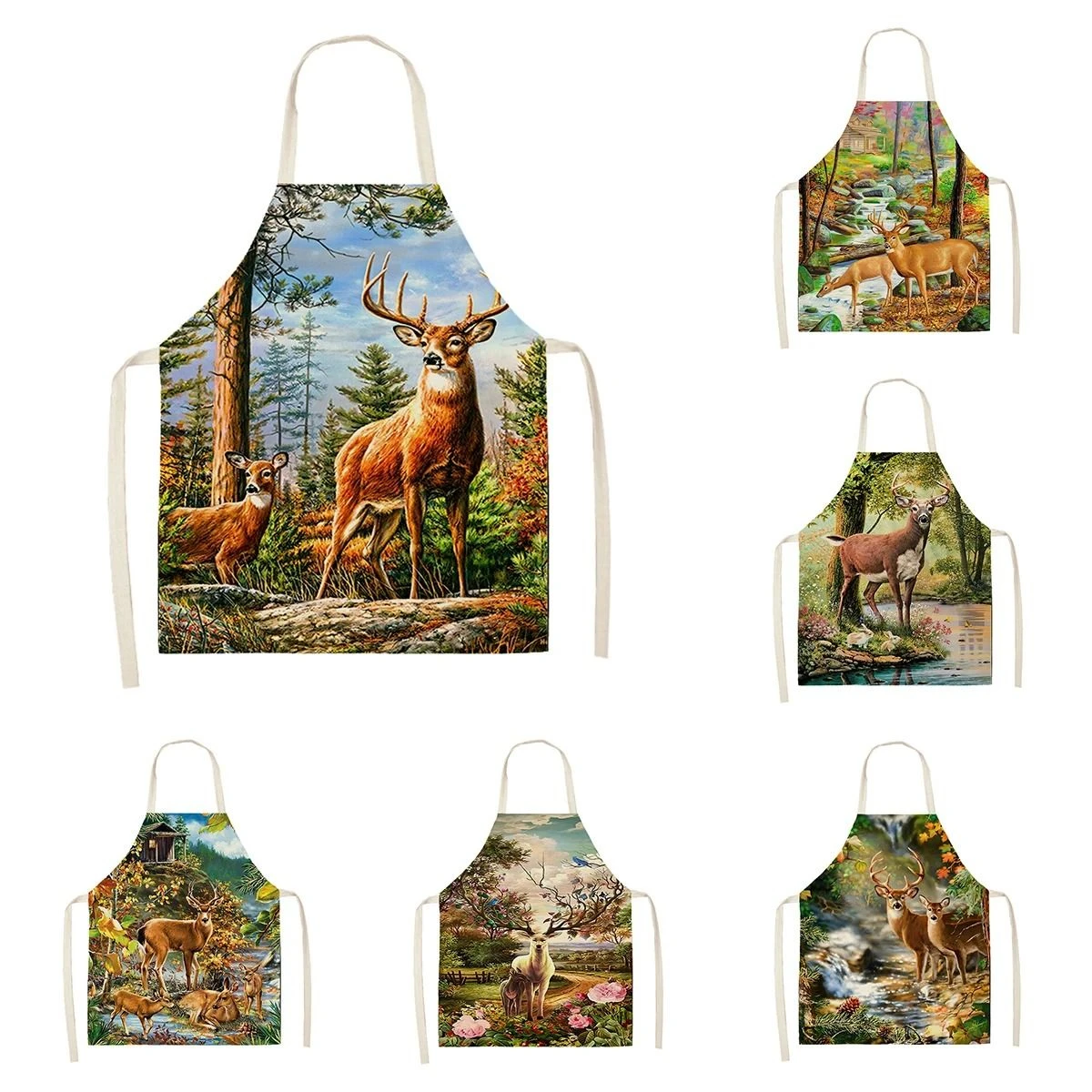 

Фартук с натуральным пейзажем и рисунком лося для взрослых, без рукавов, для уборки кухни, домашний шеф-повар, выпечка, поясной нагрудник