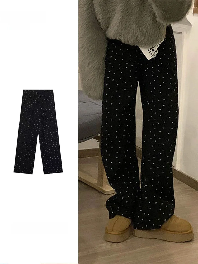 

Low Waist Floral Print Dot Pattern Women's Jeans High Waist Washed Button Closure Long Leg Length Spring Autumn New Design