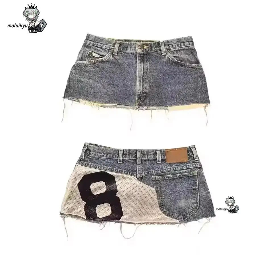 Womens Hip Hop Y2k Mini Short Skirts Applique Print Denim Goth Street Harajuku Vintage High Waist Sexy Loose Casual girls Skirt view 2