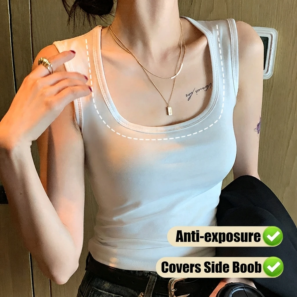 Women Wide Strap Tank Top Cotton Slim Fit Macaron Color 3D Effect Sweet Cute Summer Camisole Vest
