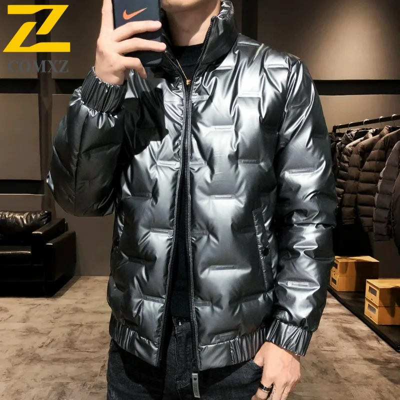 

COMXZ 2025 Stand Collar Glossy Down Jacket Men Down Jacket Short Lightweight Winter waterproof windproof outdoor sports coat