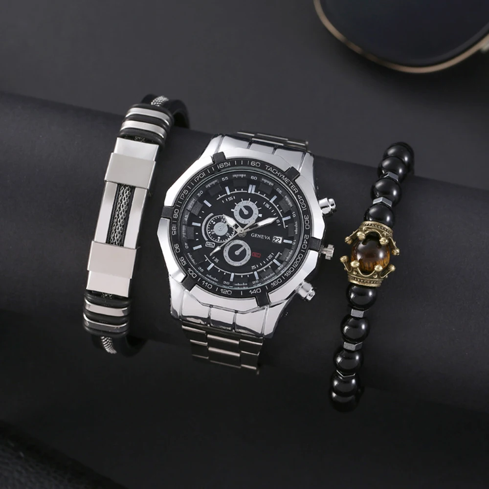 Orologi da uomo Top Brand Luxury Gold Black Steel orologio al quarzo da uomo Business orologio da polso militare Relogio bracciale maschile 3 pezzi con scatola