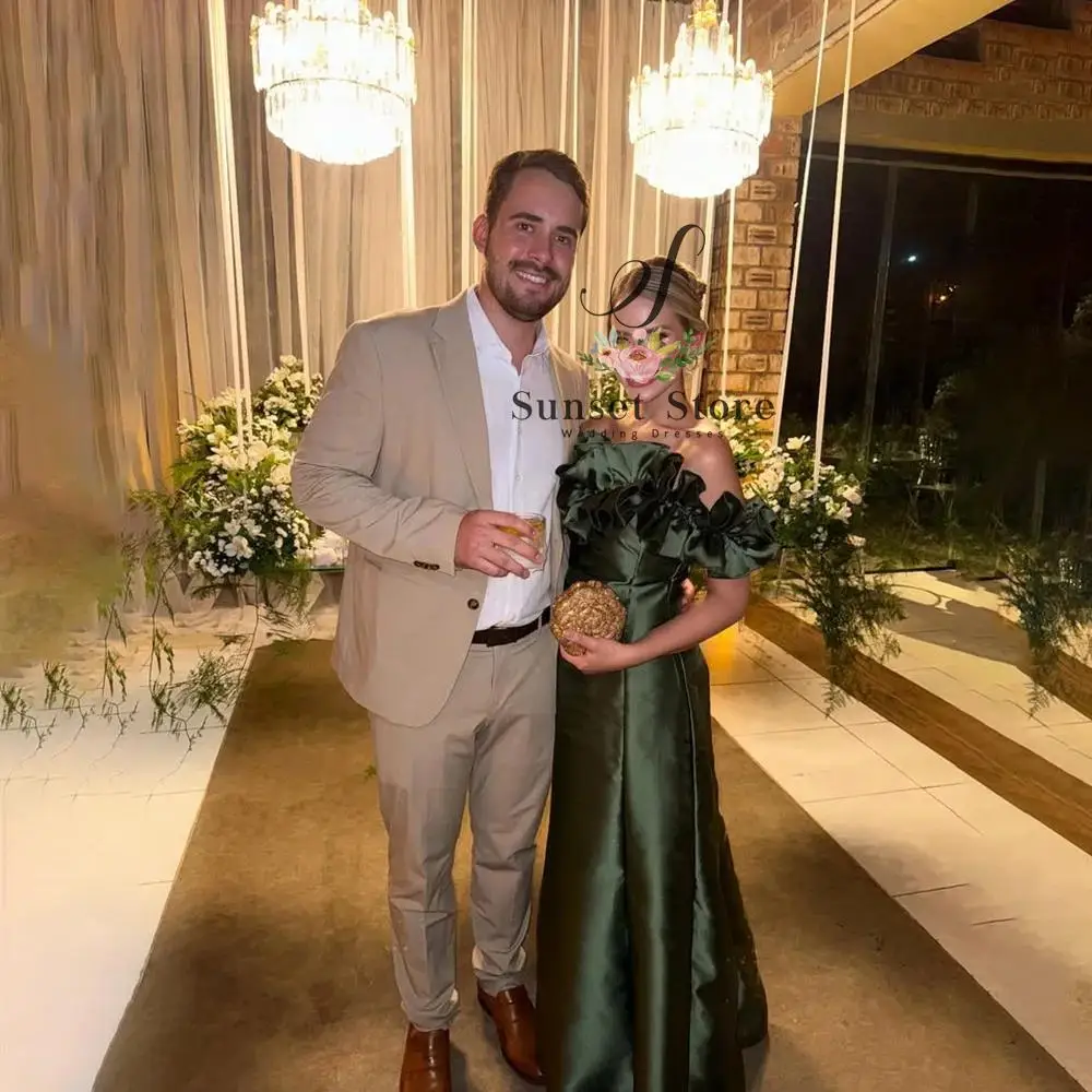 فستان سهرة أخضر عتيق مخصص للنساء بدون أكتاف من الساتان حورية البحر أنيق لحفلات الزفاف طول الأرض فستان حفلات C