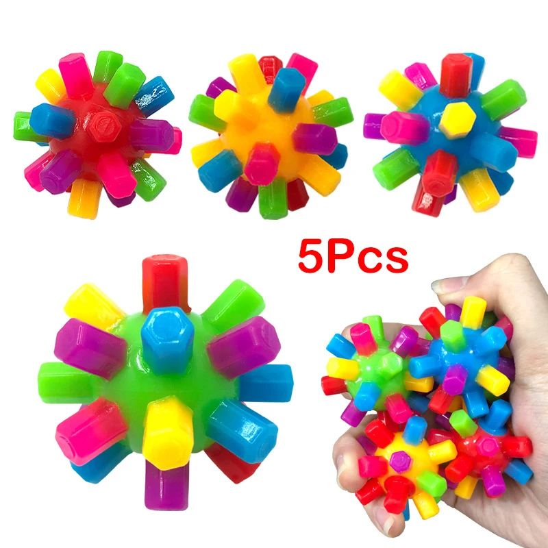 

5Pcs Kids Sensory Training Puzzle Bouncy Rainbow Firework Ball Creative Colourful Column Ball Children Adults Decompression Toys