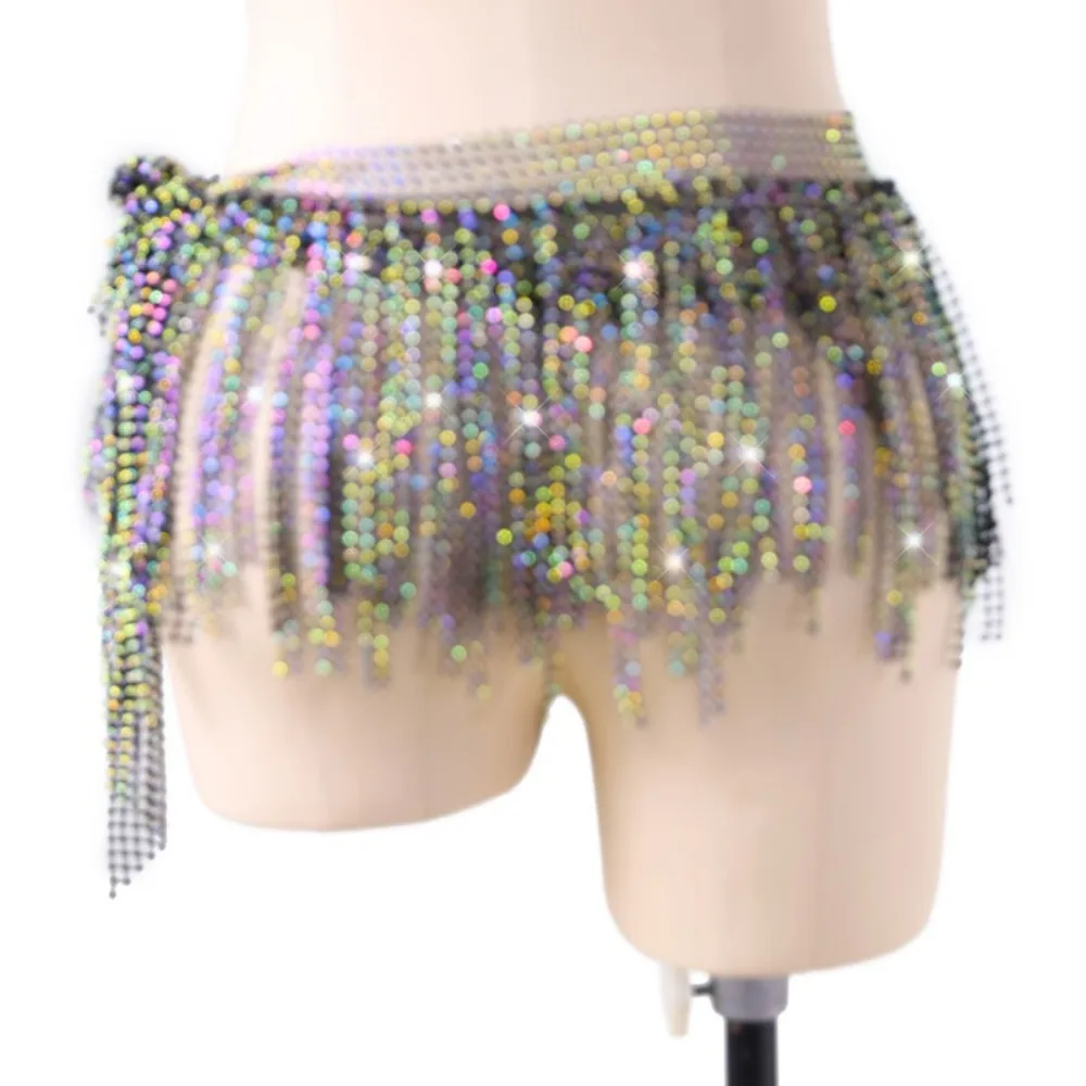 Diamond Shiny Belly Dance Waist Chain Multilayer Handmade Tassel Shawl Triangle Tassel Dance Costume Accessories Belly Dance