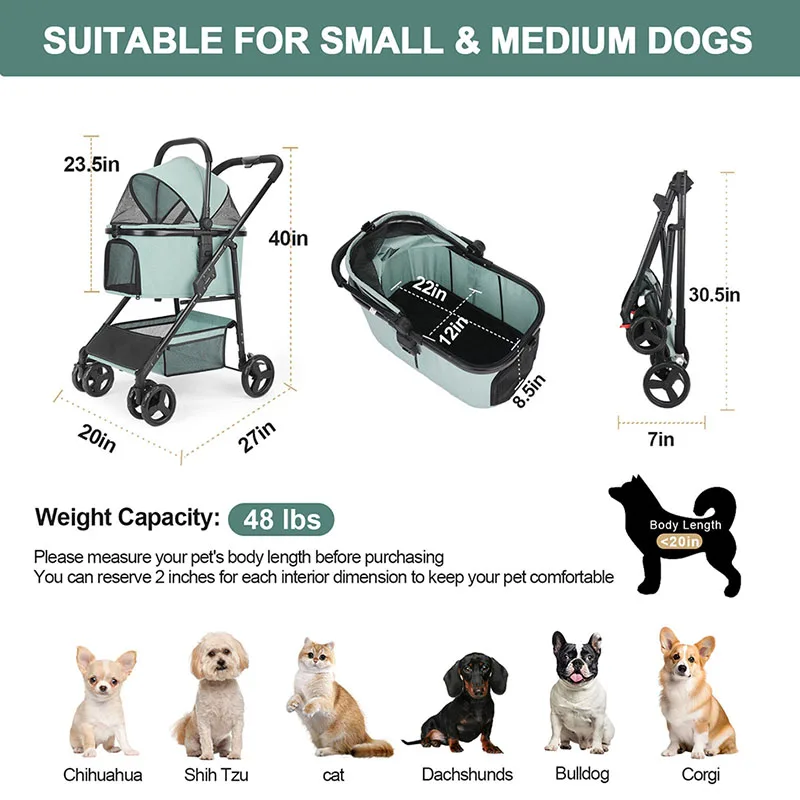 عربة ويديفكو للحيوانات الأليفة ، عربات الكلاب للكلاب الصغيرة المتوسطة والقطط ، حاملة قابلة للفصل مع حامل قابل للفصل ، 3 في 1