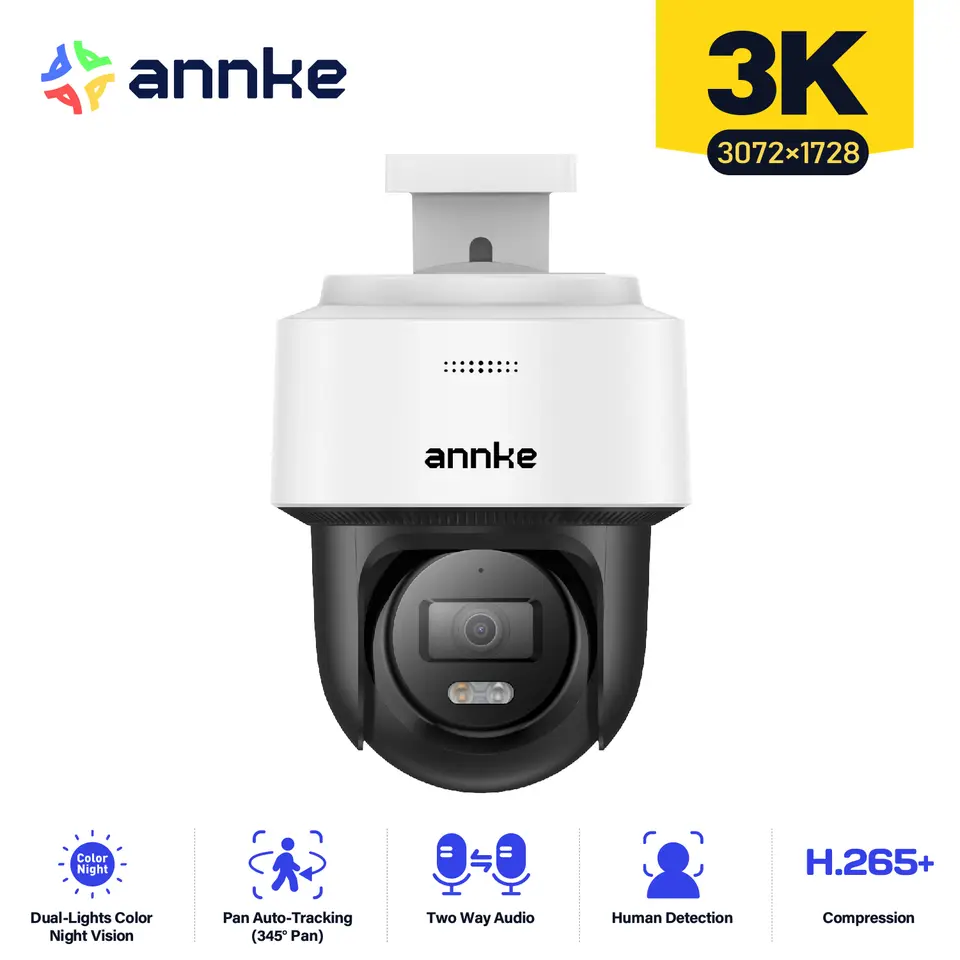 Annke 3K PoE Pan-Tilt Security Camera with Dual-Light Night Vision & Two-Way Audio