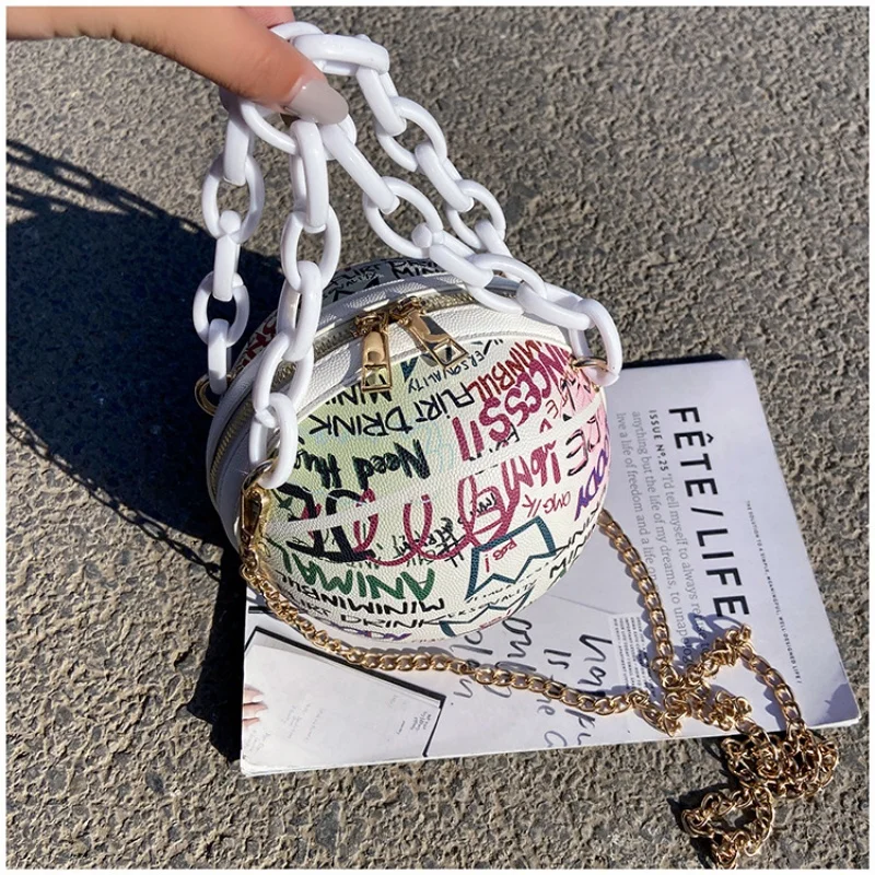 Brand Graffiti Basketball Bags for Women Shoulder Bag Fashion Chain Purses and Handbags Designer Crossbody Bag Luxury Satchel