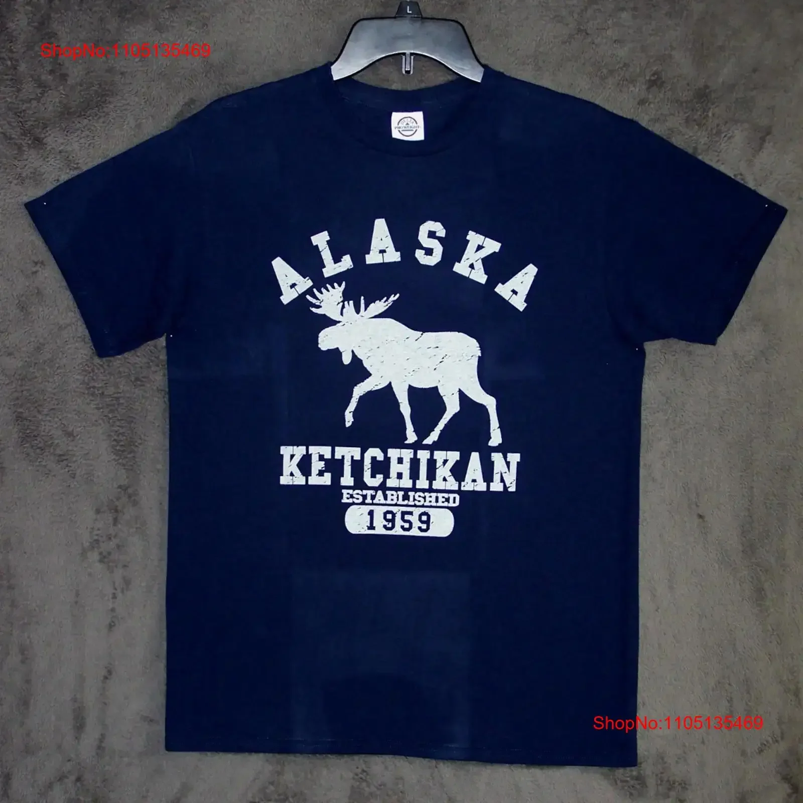 ألاسكا تي شيرت الكبار متوسطة الأزرق موس كيتشيكان عادية رجالي خمر غسلها للارتداء اليومي تنفس الشارع الشهير