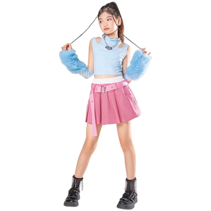 Meisje Groep Dans Jazzdans Kleding Top Rok Cheerleading Prestaties Kids Street Dance Hip Hop Kinderen Toneelkostuum DQL10140