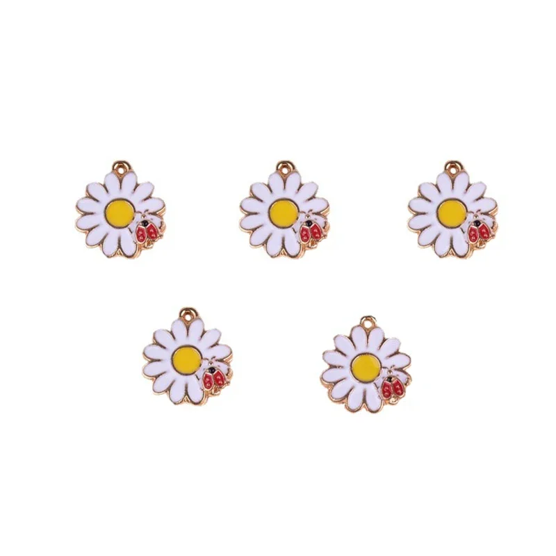 5Pcs/lot Sunflower Chrysanthemum White Flower Ladybug Charms Diy Findings Keychain Bracelets Pendant For Earring Jewelry Making