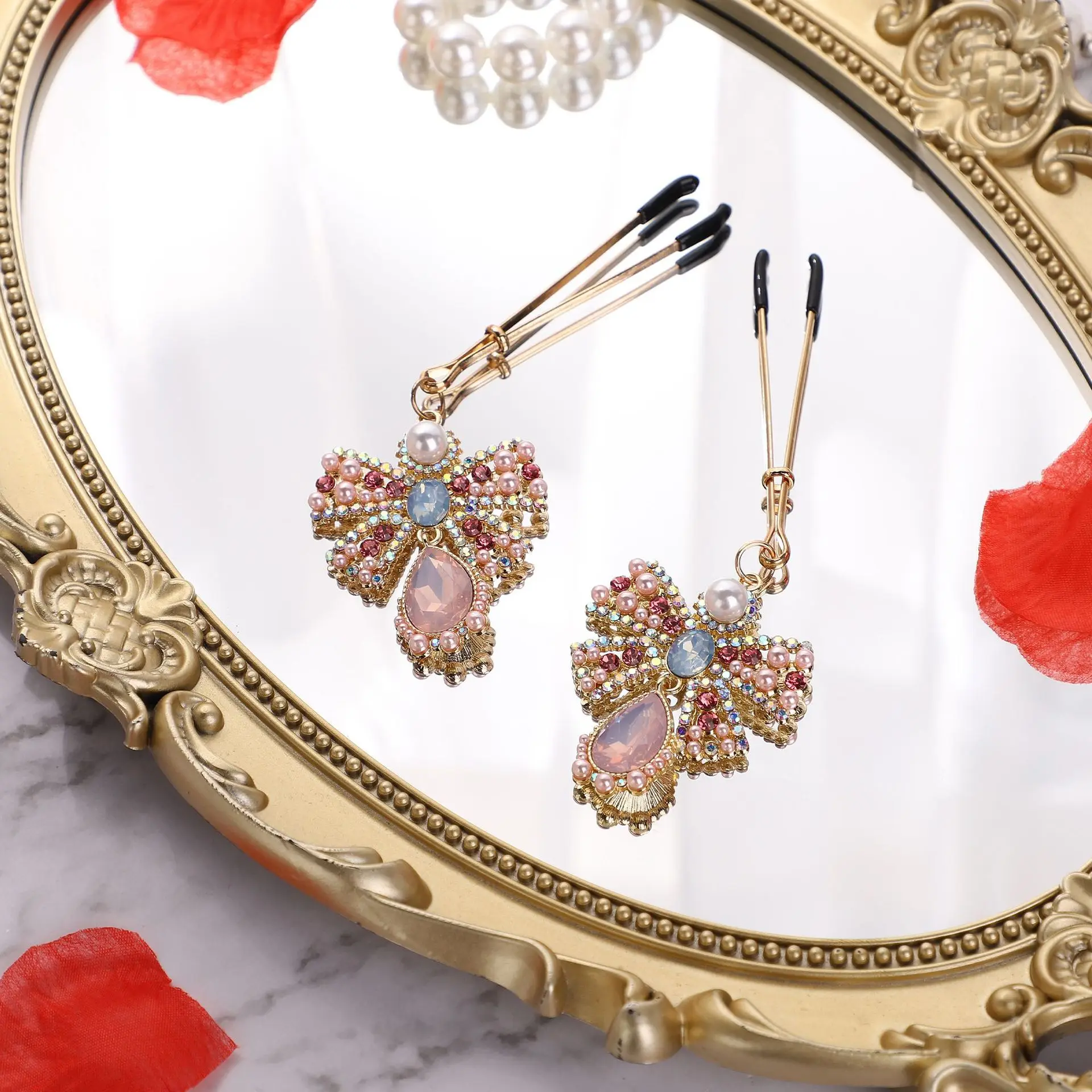 Crystal Butterfly Nipple Clamps & Leash Collar – Zircon Pendant, BDSM Training Bondage Set, Adult Sex Toy & Adult Game view 3