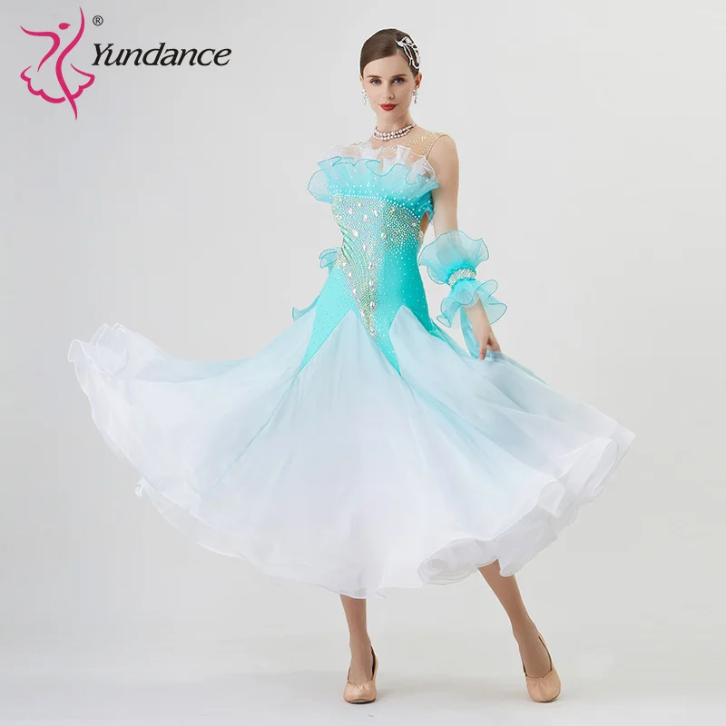 B-22261 New Women Modern Dance Rhinestone Color Diversity Dress Ballroom National Standard Waltz Competition Performance