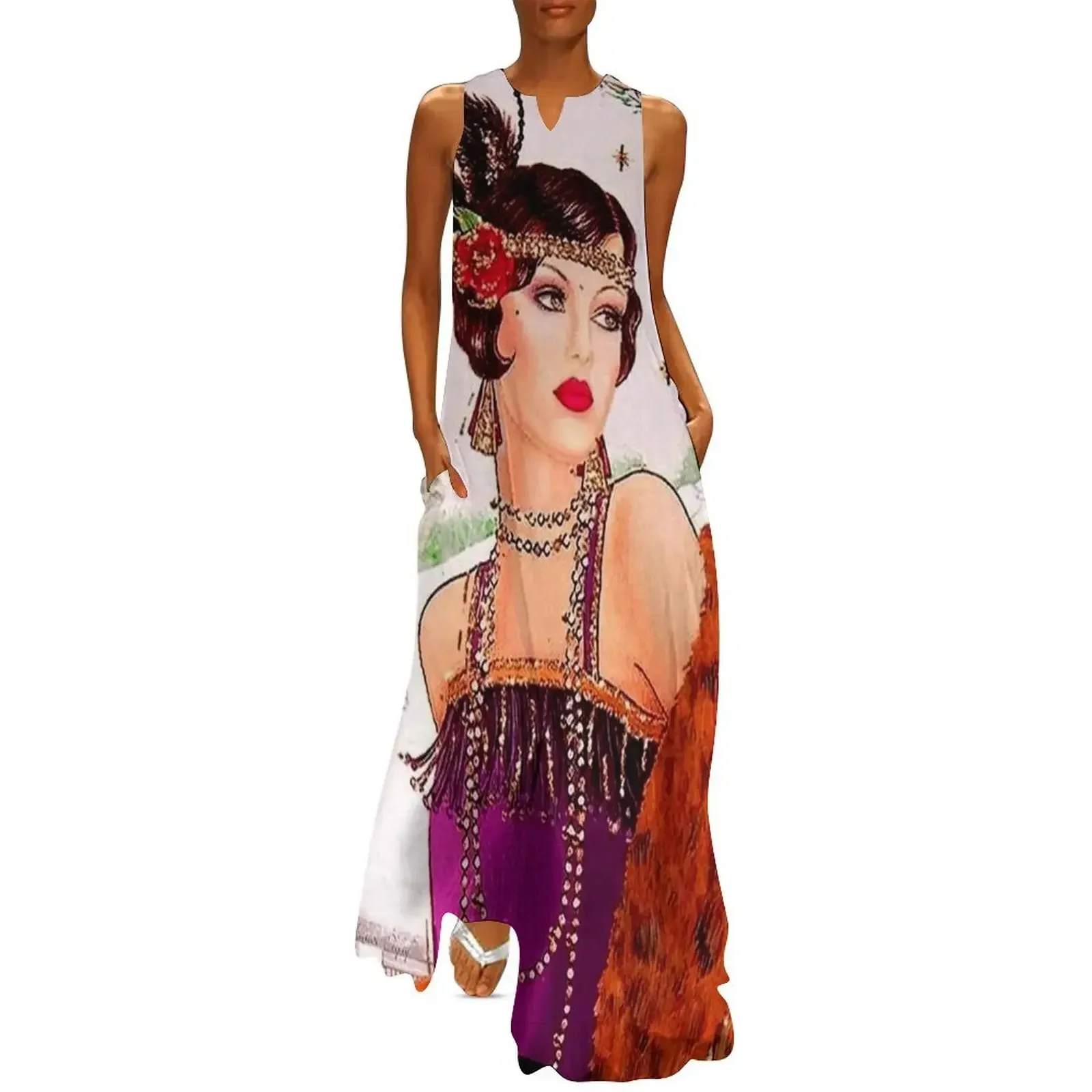 

FLAPPER in PURPLE : Vintage 1925 Art Deco Print Long Dress women dresses Dress