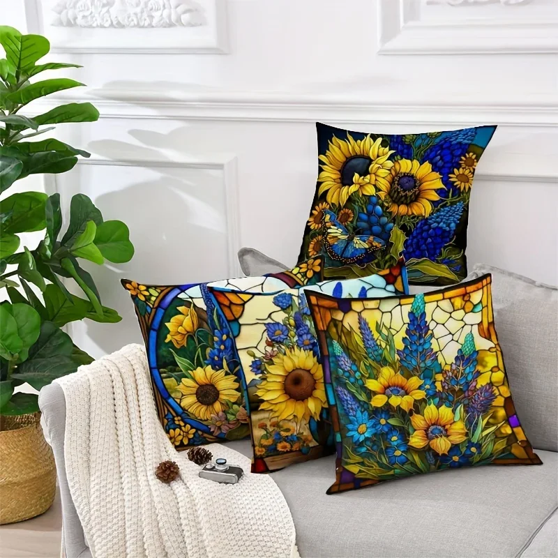 

Retro sunflower decoration, pillowcase ultra-soft polyester material living room sofa back car pillowcase decoration