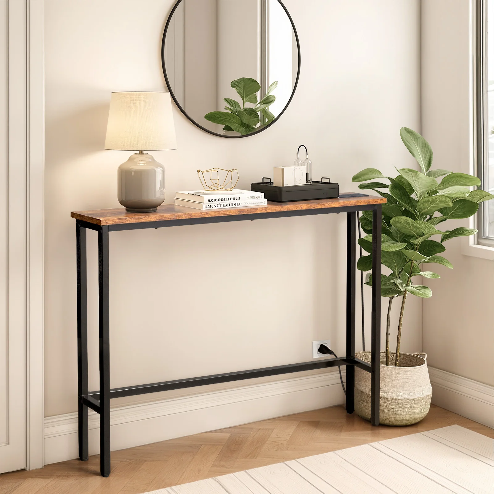 Narrow Console Table with Charging Station 6