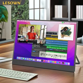 LESOWN 4K 모니터 13.3, UHD 3840x2160, USB C HDMI 게임용 울트라 슬림 IPS 외부 디스플레이, 컴퓨터 PC용 스피커 포함, 14 15.6 인치