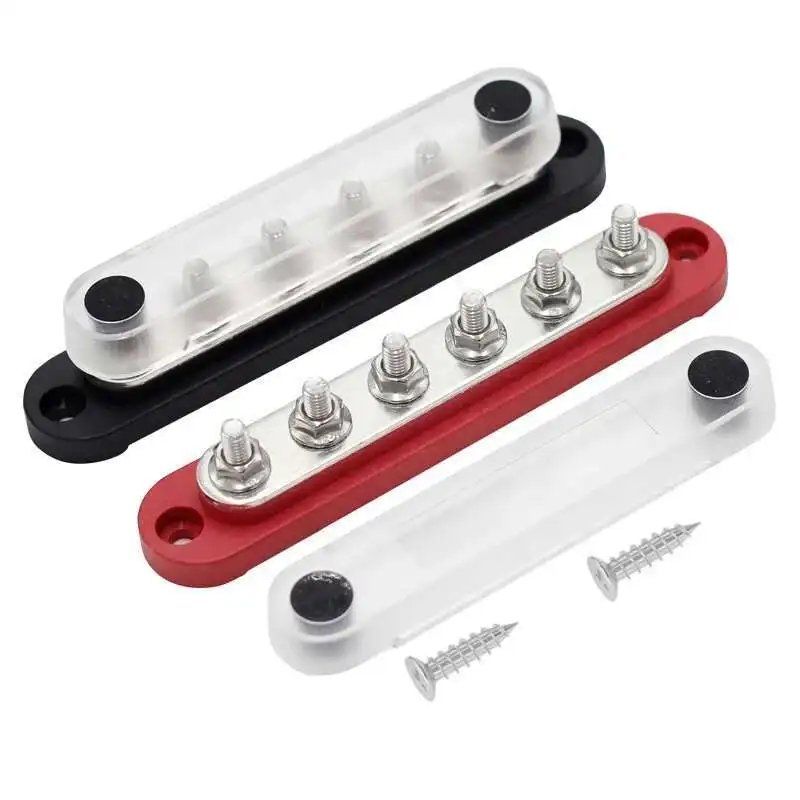 

Auto Car 150A Heavy Duty 6*M6 Studs 304 Stainless Steel Bus Bar Terminal Distribution Block With Cover