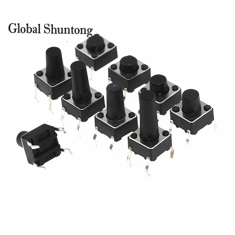 200Pcs 6x6 Push Button Switch DIP 6X6X4.3 Light Touch  6*6*4.3/5/6/7/8/9/10/11/12/13mm The Power  4Pins