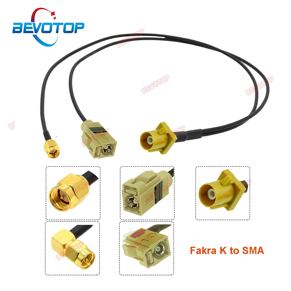 SMA para Fakra cabo divisor, adaptador macho Plug, Pigtail, Auto, carro, GPS, chicote de fios, Jumper, SMA, K Masculino, 1x Feminino, 1x SMA