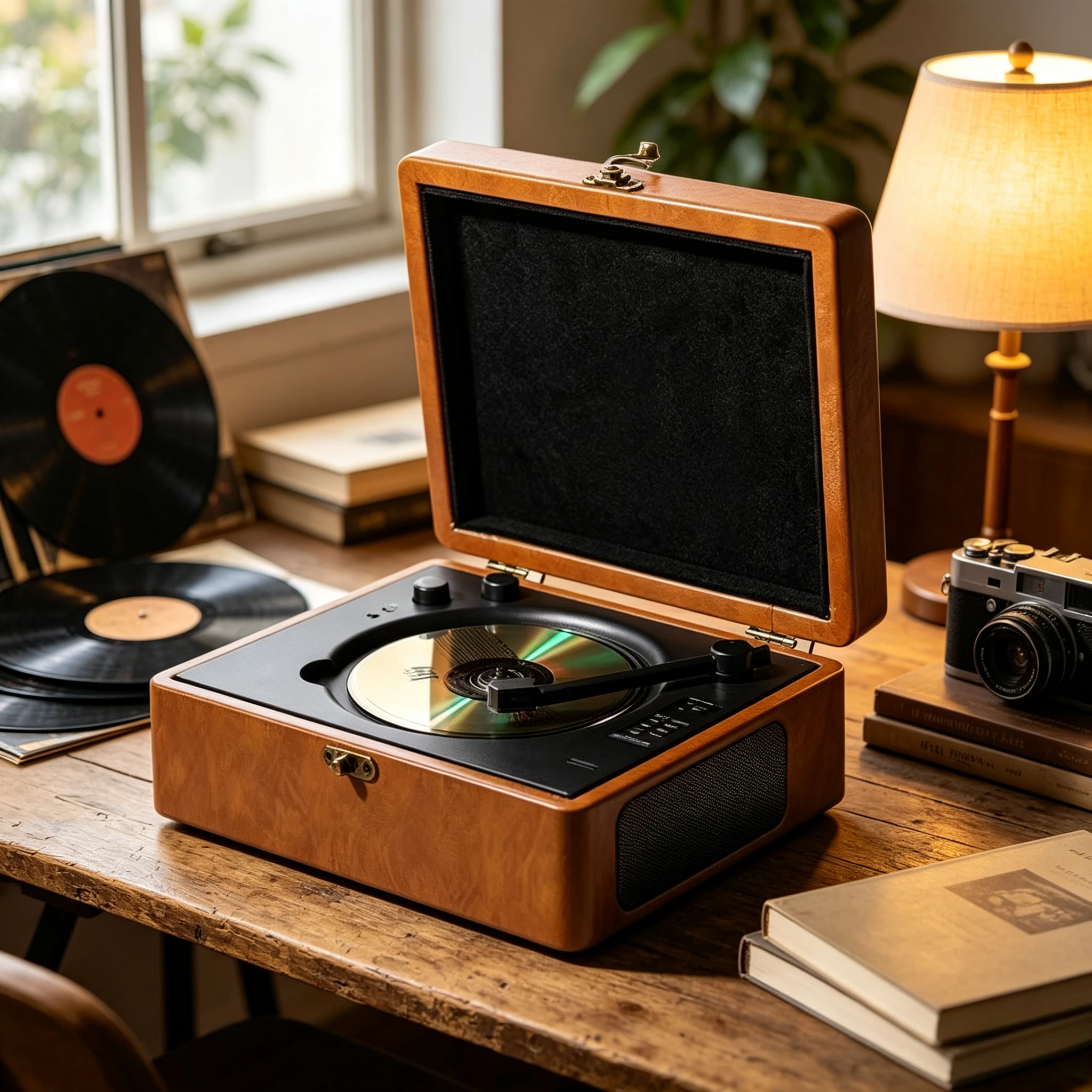 Cross-Border Popular Rechargeable Retro CD Player, Bluetooth Stereo Album Music Player, Creative Audio Gift for Music Lovers
