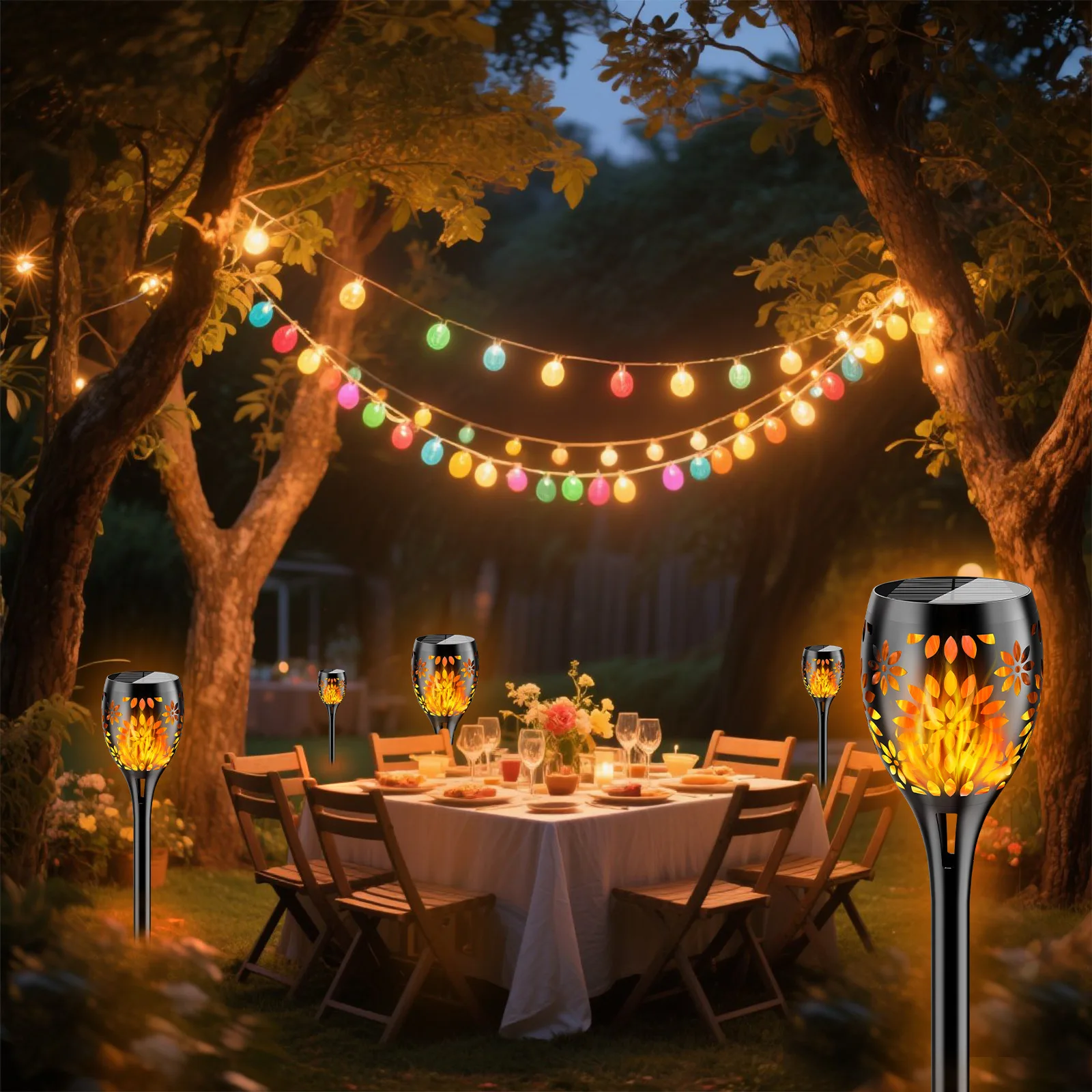Solar Flame Lamp Floor Lamp Garden Courtyard Outdoor Camping Lighting Flashlight Lamp Decorative Light for Backyard