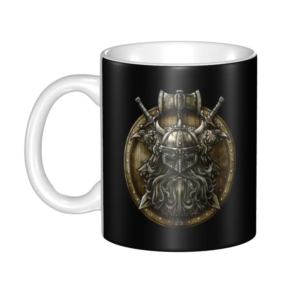 DIY Viking Shield Ceramic Mugs Personalized Valhalla Coffee Cups Creative Gift