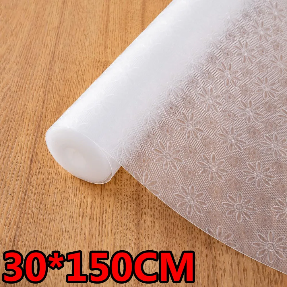 30x150CM Transparent Flower Drawer Liners Reusable Drawer Mats Refrigerator Non-Slip Liners Kitchen Cabinet Dustproof Mat