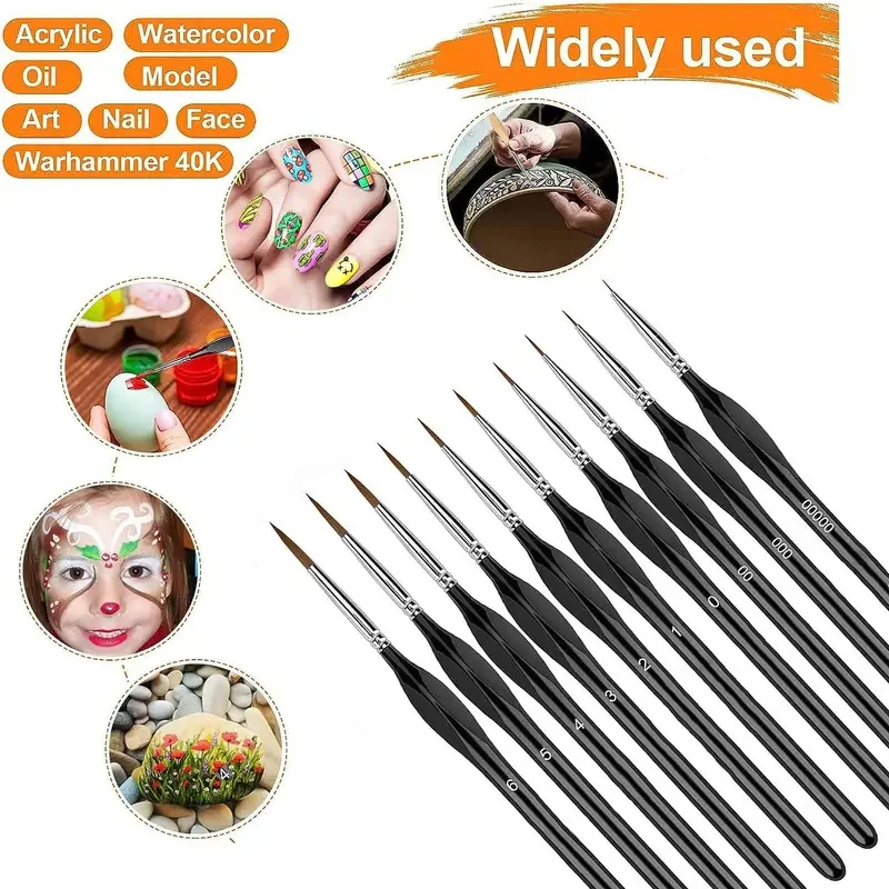 10Pcs Miniature Painting Brushes Kit - Fine Detail Nylon Hair for Acrylic, Watercolor, Oil | Pointed Tip Artist W/Case