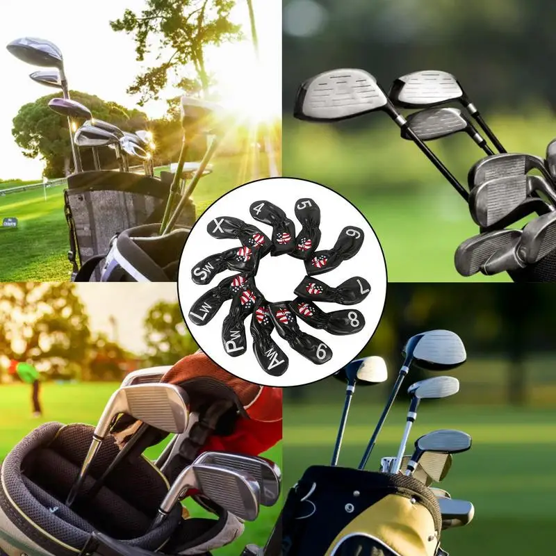 11Pcs Golf Head Covers Golf Club Iron Head Protector Cover Headcovers For Driver Fairway Hybrid Wood Head Cover Golf Accessories