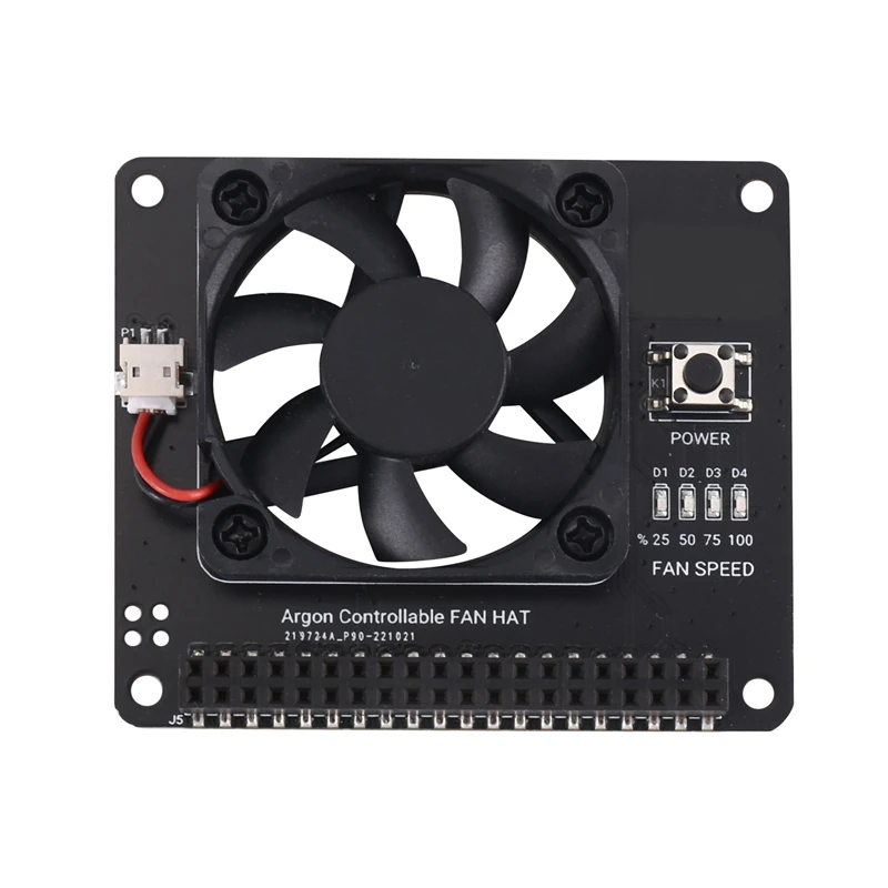 ARGON FAN HAT pour Raspberry Pi 4B 3B + 3B, contrôle logiciel PWM, fonction ventilateur, bouton d'alimentation adapté au boîtier Argon NEO pour Pi 4
