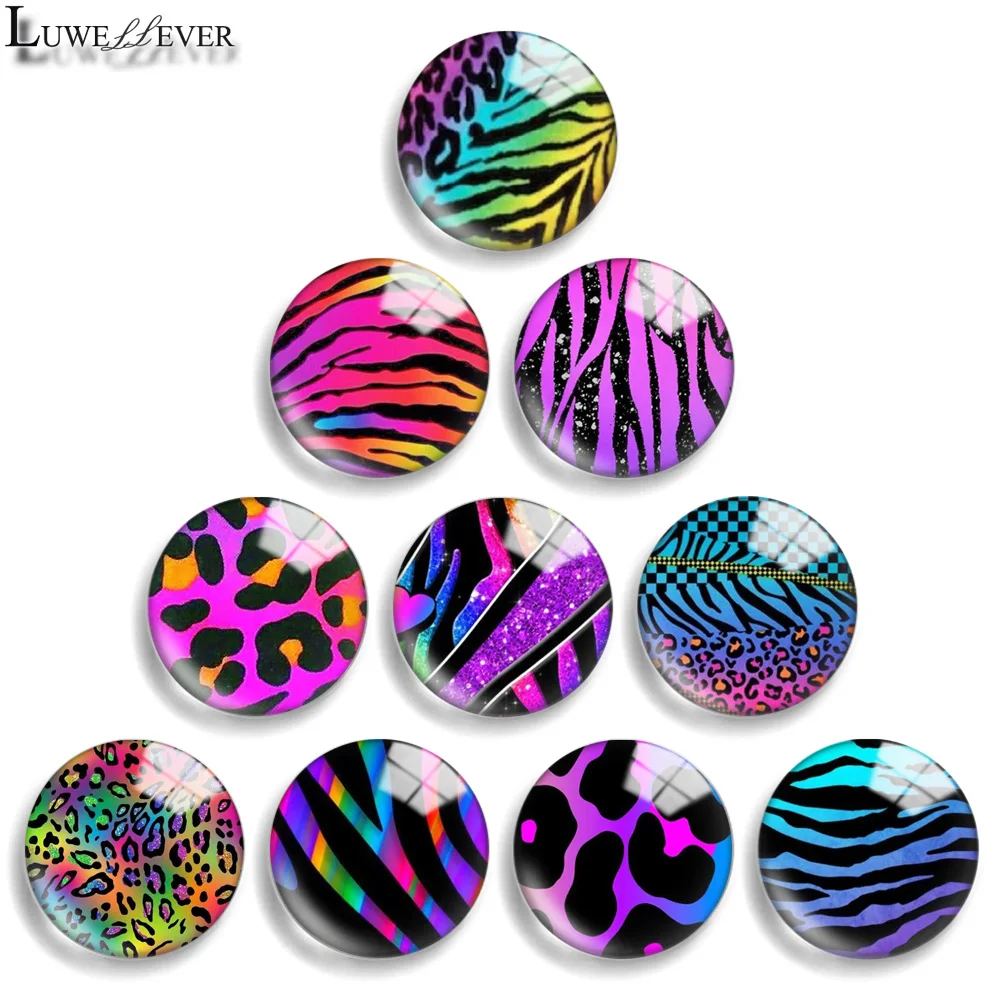 12mm 10mm 20mm 25mm 30mm 40mm 941 Leopard Print Mix Round Glass Cabochon Flat Jewelry Finding 18mm Snap Button Charm Bracelet