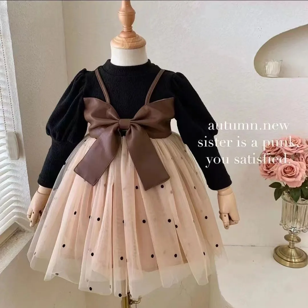 Abbigliamento per bambini autunno maniche lunghe vestito neonata Big Bow Tulle Fashion Dress fit 0-3 anni Baby Girl Birthday Party Dress