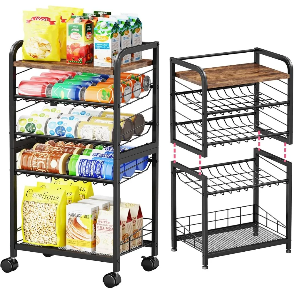

Can Organizer for Pantry - Stackable Rolling Snack Cart, Soda Can Organizer, Multi-Functional Shelf with Adjustable Wheels for