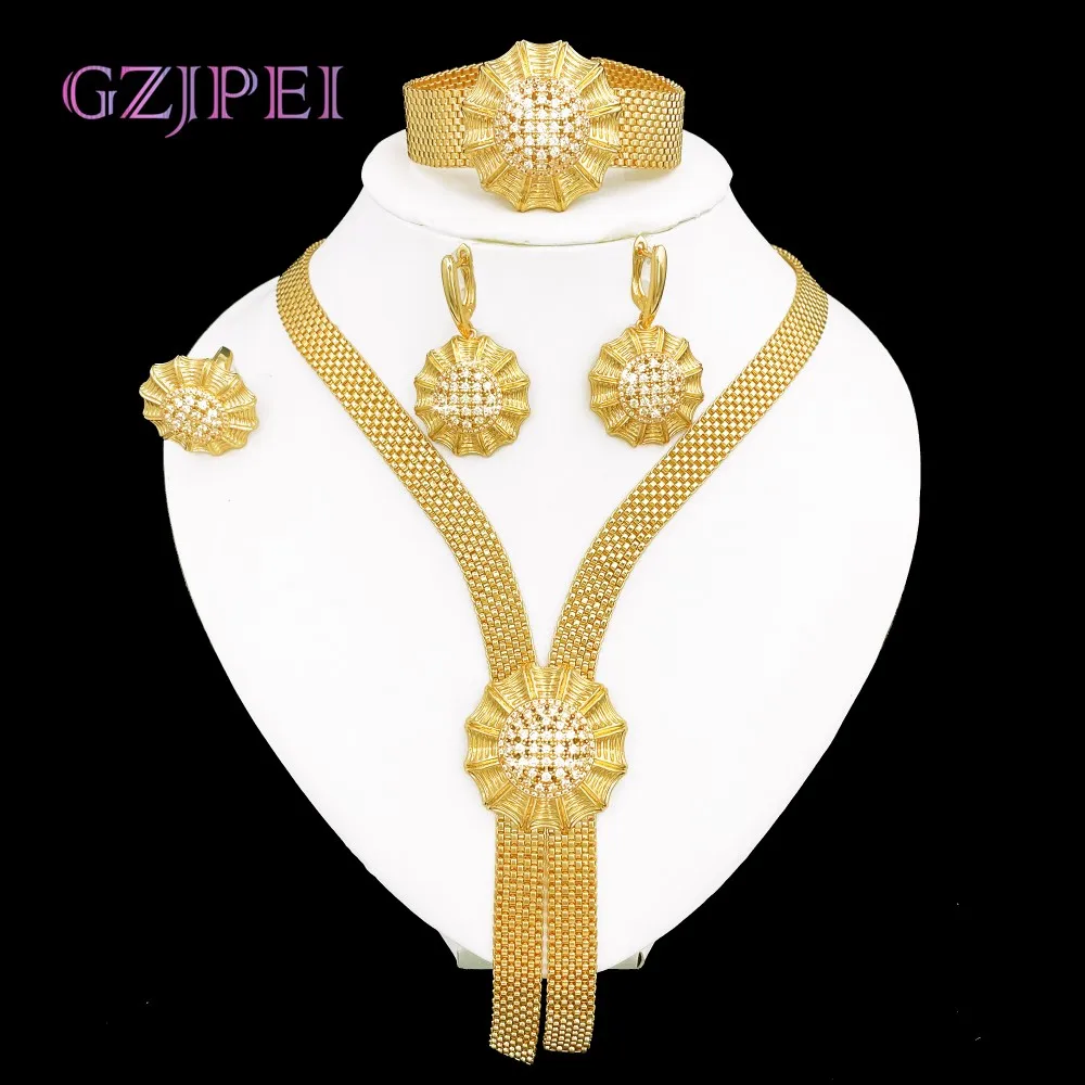 GZJPEI 2025 New Dudai Women Jewelry Set Shiny Cubic Zirconia Hight Quality 18K Gold Plated Jewelry For Party Gift Accessories