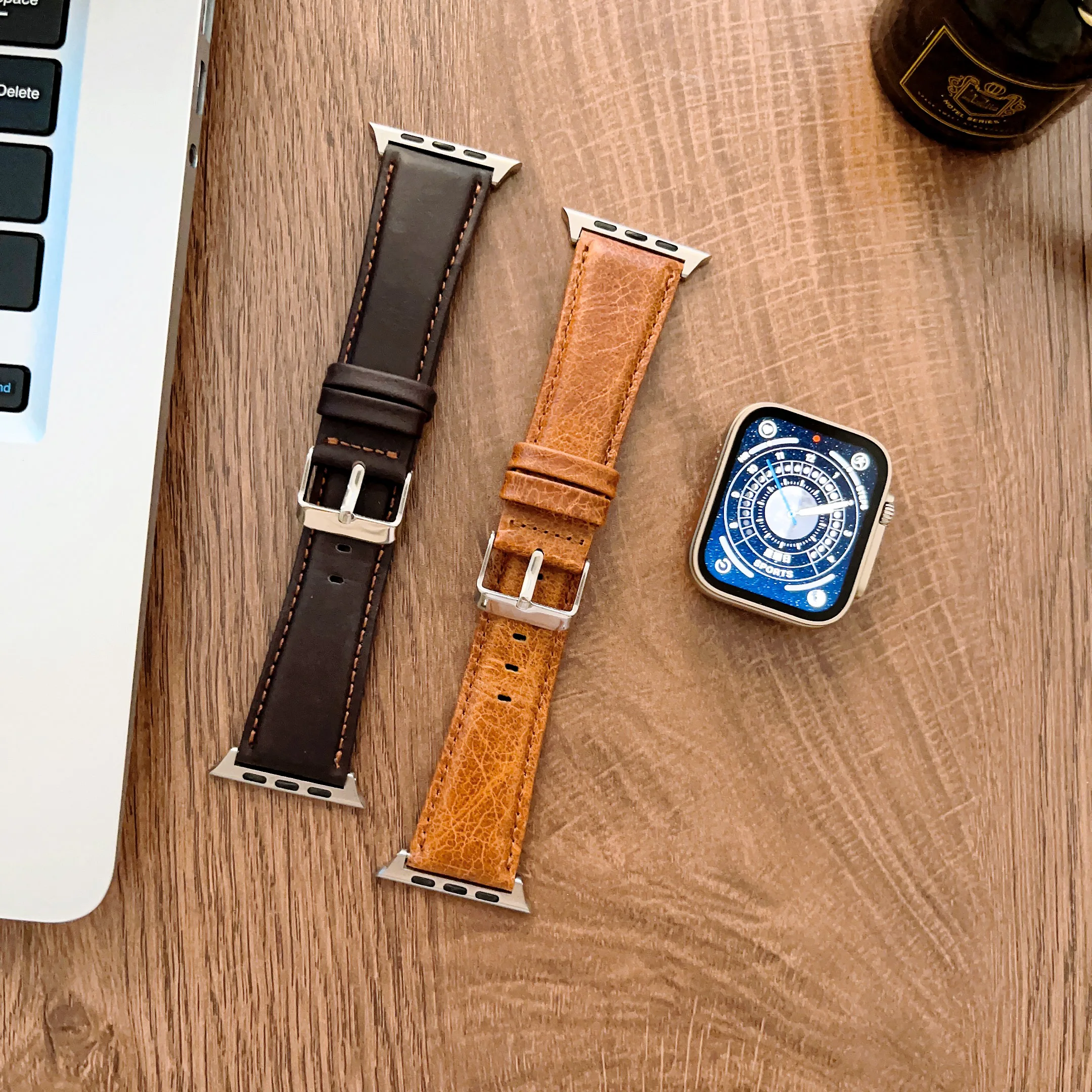 สายรัดข้อมือหนังเหมาะสำหรับ Apple นาฬิกา Iwatch 49มม.Crazy Horse Grain สายคล้อง