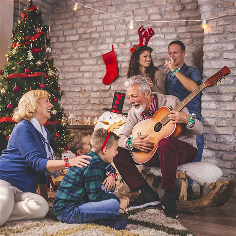 

ABUE-24 Pcs Wrist Band Bells Bracelets Jingle Bells Musical Ankle Bells Rhythm Instrument For Kids Christmas Party Favors-A