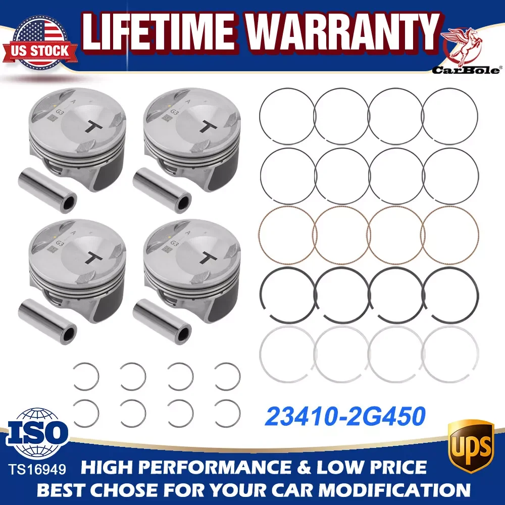 

Carbole 2.0L Turbo Engine Piston & Ring Set For Hyundai Sonata Santa Fe Sport Kia Optima