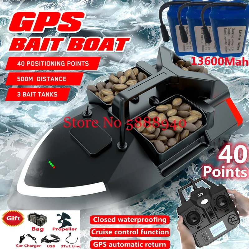 

Professional GPS 40 Positioning Point 500M RC Nest Bait Boat 6H Life 3Hopper Cruise GPS Auto Reurn Remote control Fishing Boat