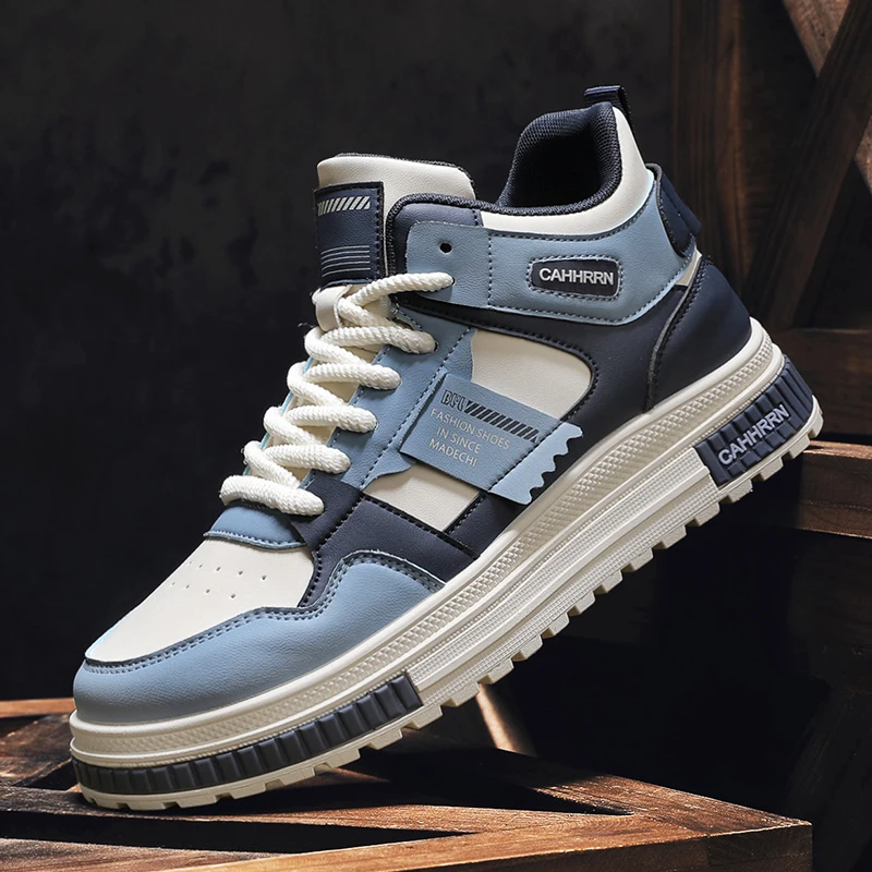 

Высокие туфли для скейтборда, мужские кроссовки на платформе, синие мужские дизайнерские туфли в уличном стиле, удобная кожаная повседневная спортивная обувь