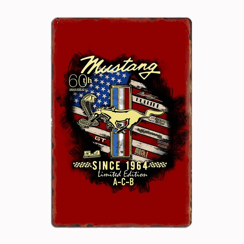 

Happy Birthday Mustang Classic Car Concept Vintage Poster Metal Sign Mural Plates Club Tin Home Decor Room Decoration Wall Decor