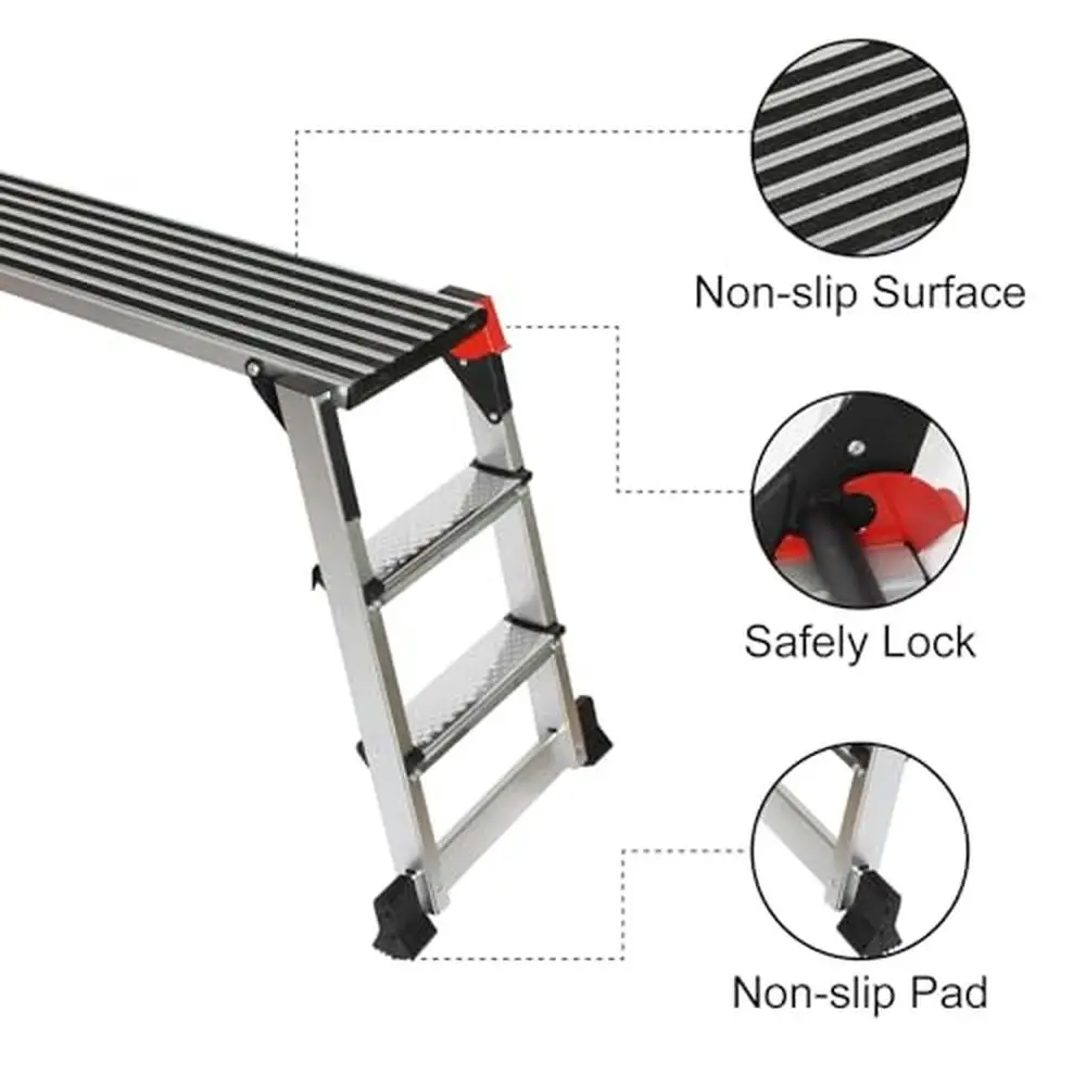 Portable Aluminum Work Bench 2 Step Ladder Folding Platform Skid Resistant Heavy Duty 660lbs Capacity Easy Assembly Safe Design