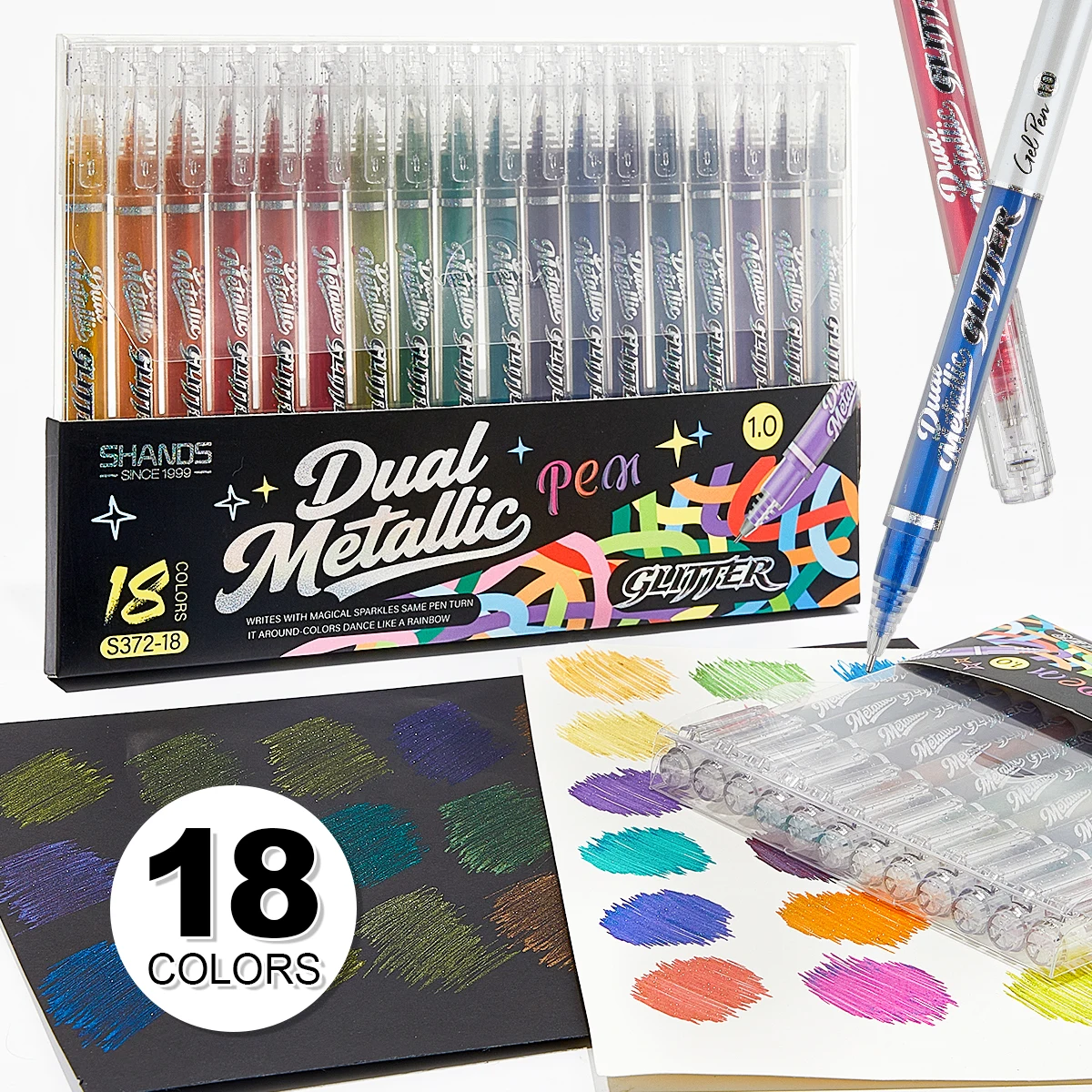 

12/18Pcs Glitter Gel Pens Set 1.0mm Bold Point Assorted Colors Large Capacity Ink for Adult Coloring Journaling DIY Art